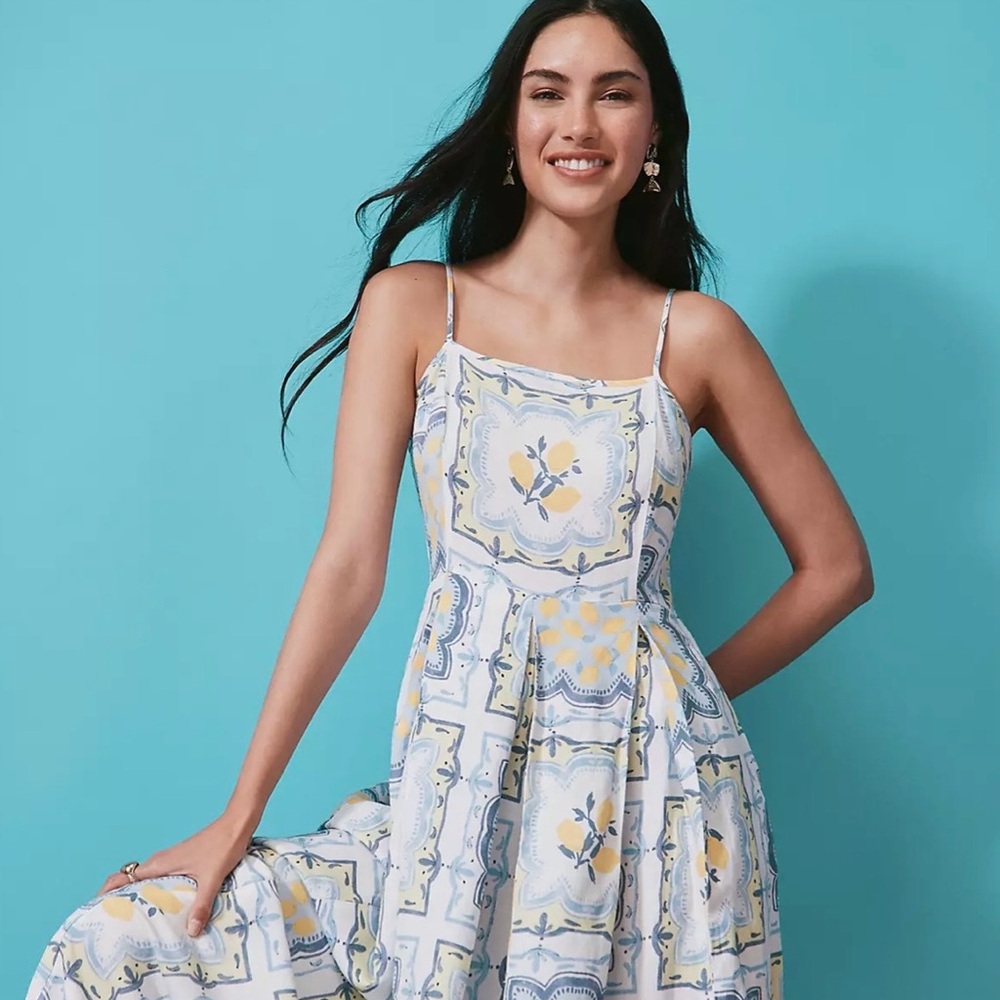 LOFT Spaghetti-Strap Maxi Dress in White, Blue & Yellow - Picture 3 of 5